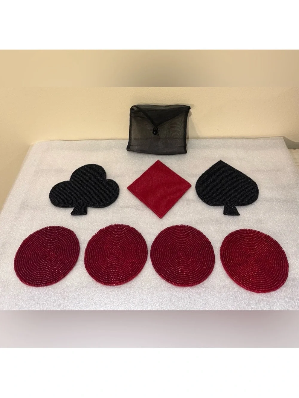 Vintage Beaded Playing Card Coasters Set of 7 Casino Poker Game Night Boho